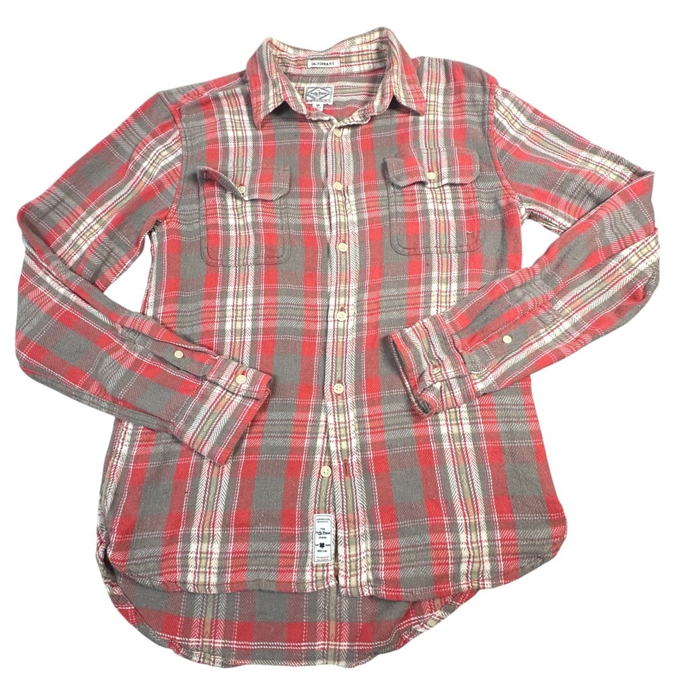 Lucky Brand California Fit Plaid Flannel Shirt Red Gray California Fit Medium